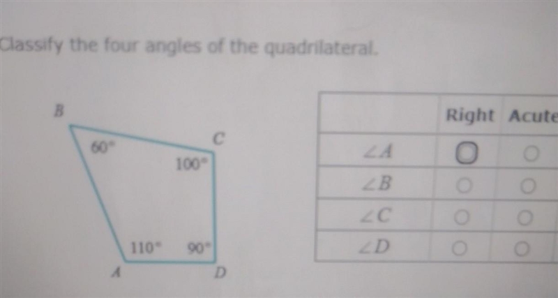 Classify the four angles of the quadrilateral. 60° LA 1000 ZB В LC 110° 90° ZD D-example-1