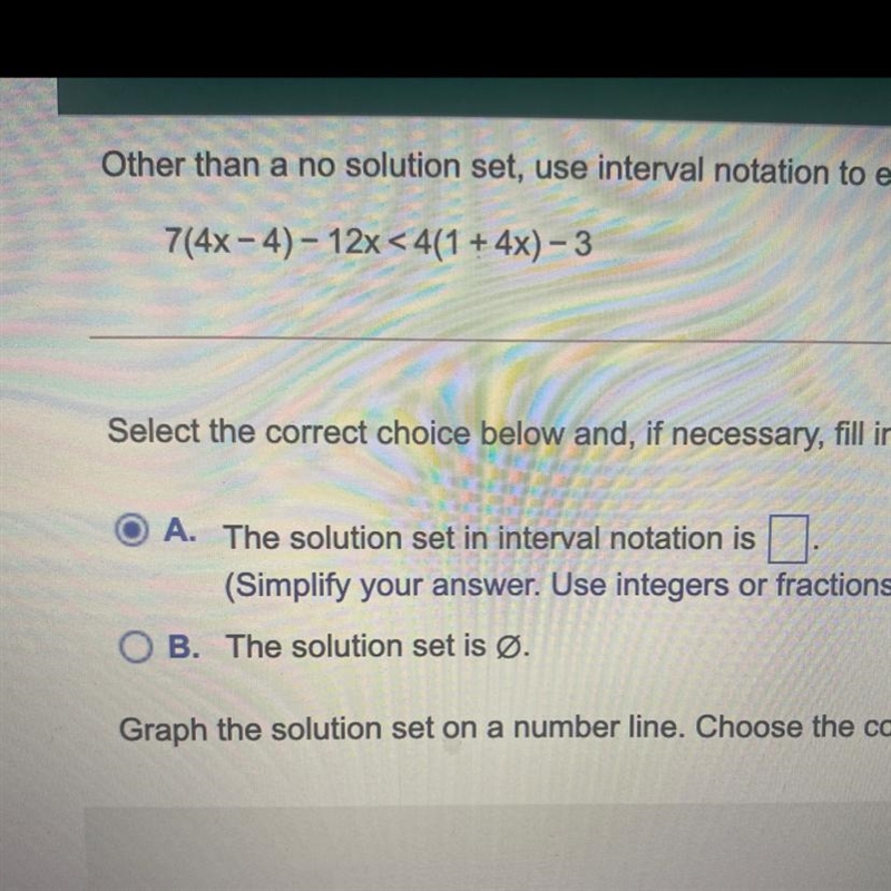 Other than no solutions to use interval notation to Express the solution set and then-example-1