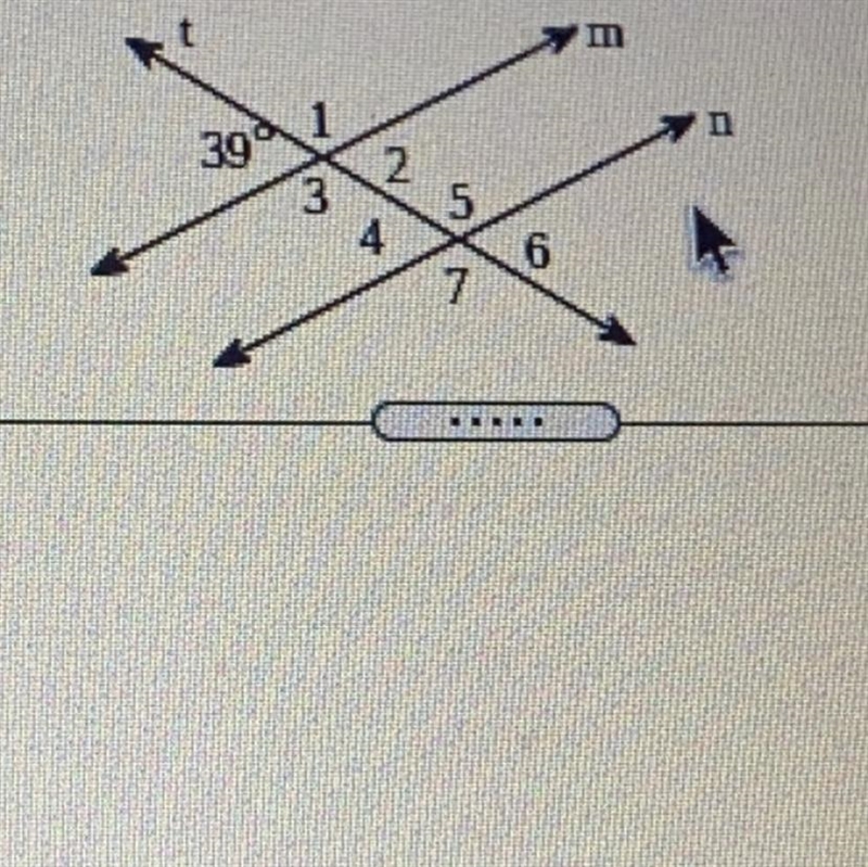 Find the measure of angles 1-7 that lines m and n are parallel and t is transversalm-example-1