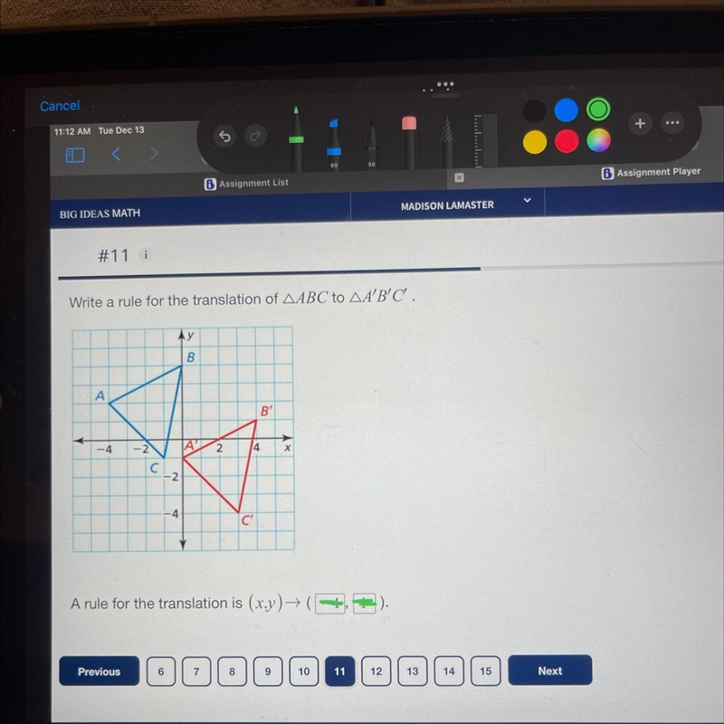 Write a rule for the translation of ABC to A’B’C’-example-1