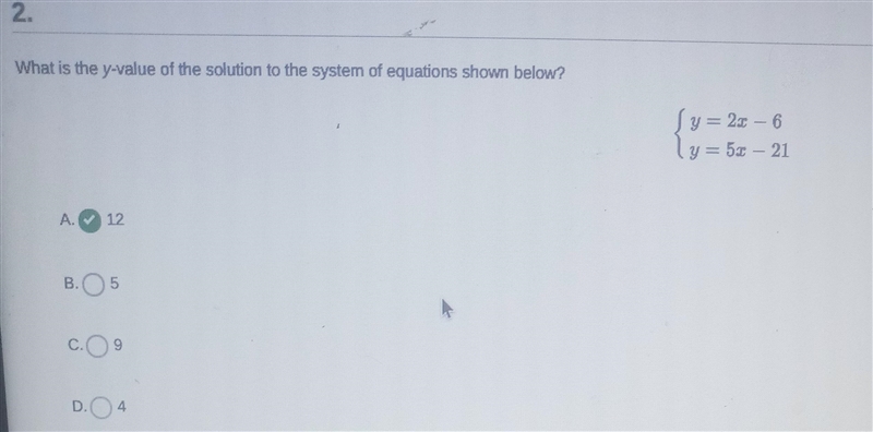 What is the y value of the solution to the system of equations shown below y = 22 - 6 y-example-1