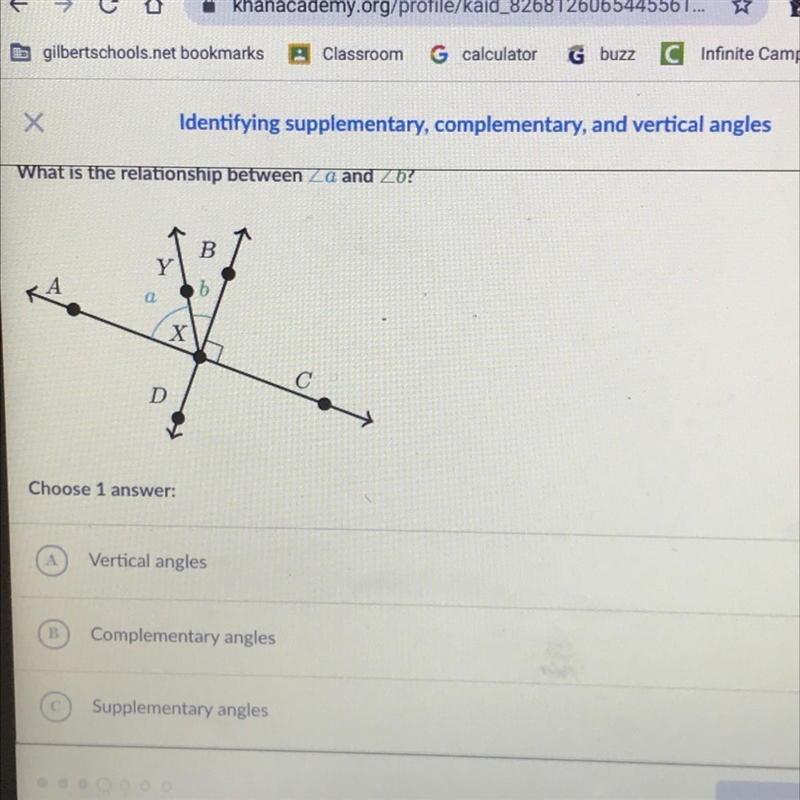 ХIdentifying supplementary, complementary, and vertical anglesWhat is the relationship-example-1