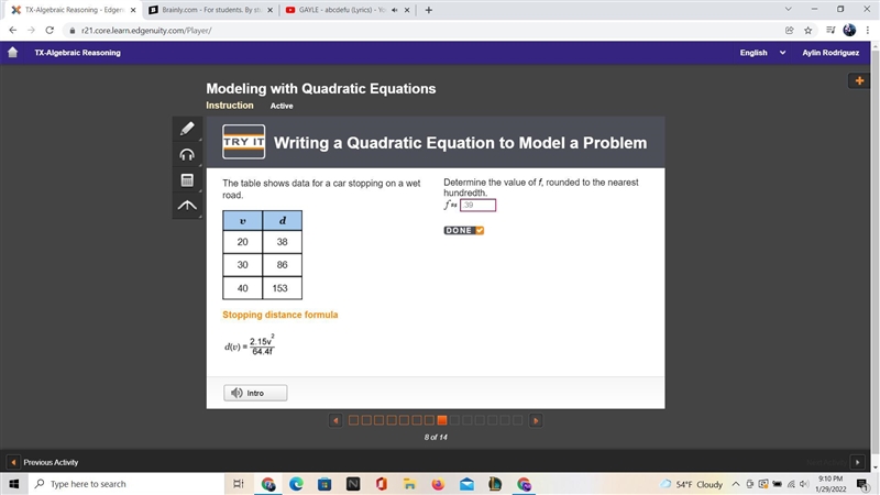 Determine the value of f, rounded to the nearest hundredth.f=-example-1