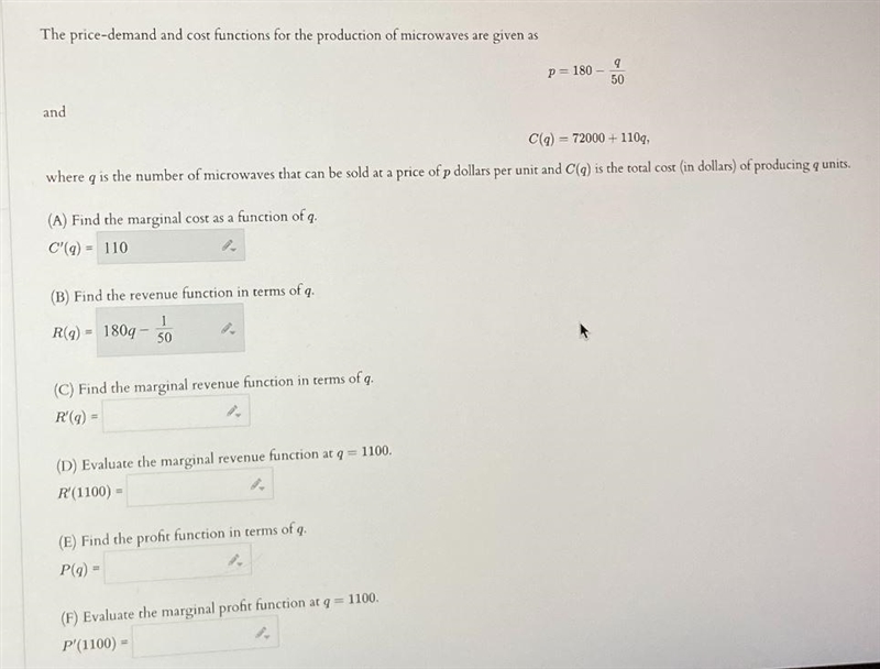 The price-demand and cost functions for the production of microwaves are given asP-example-1