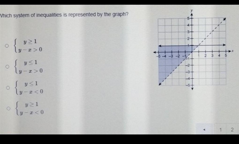 Which system of inequalities is represented by the graph? Answers and graph in image-example-1