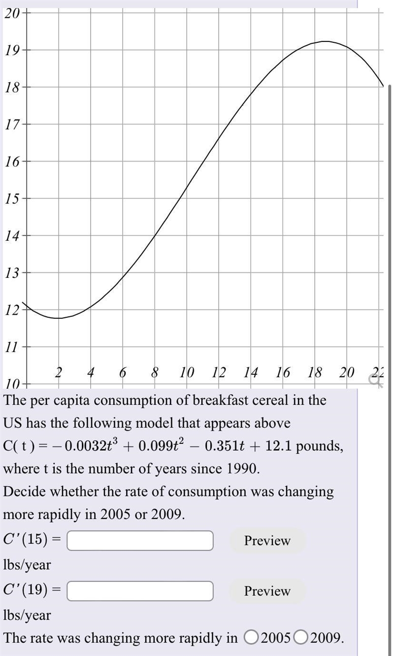 The per capita consumption of breakfast cereal in the US has the following model that-example-1