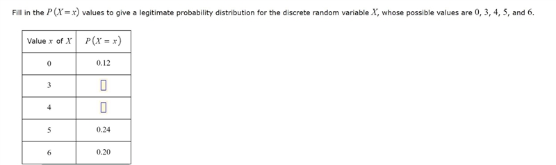 Fill in the values to give a legitimate probability distribution for the discrete-example-1