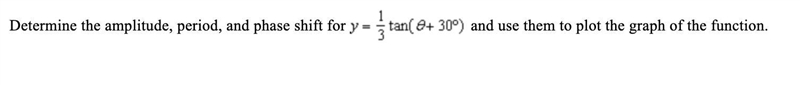 Determine the amplitude, period, and phase shift for y=1/3tan (0 +30) and use them-example-1