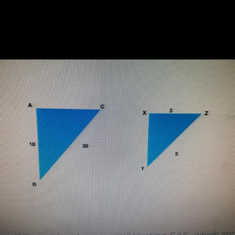 If these triangles are similar to using SAS, which angles must be equivalent?-example-1