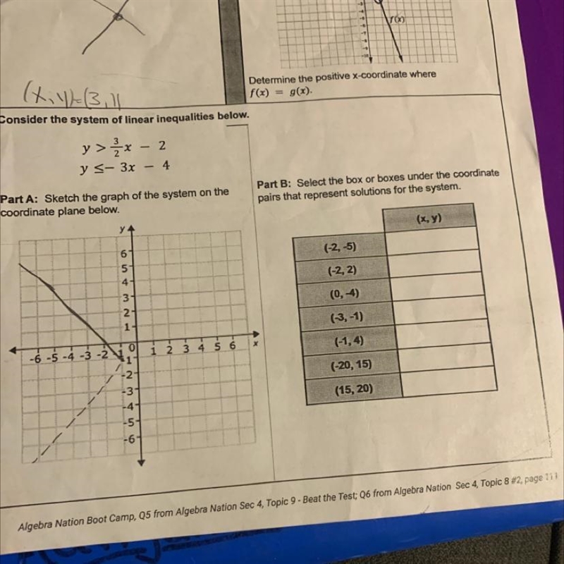 Part B: select the box or boxes under the coordinate pairs the represent solutions-example-1