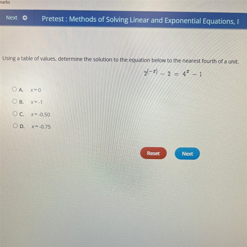 Using a table of values, determine the solution to the equation below to the nearest-example-1