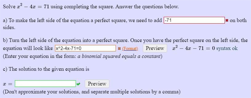 Correct the errors and fill in the blanks by completing the square.-example-1