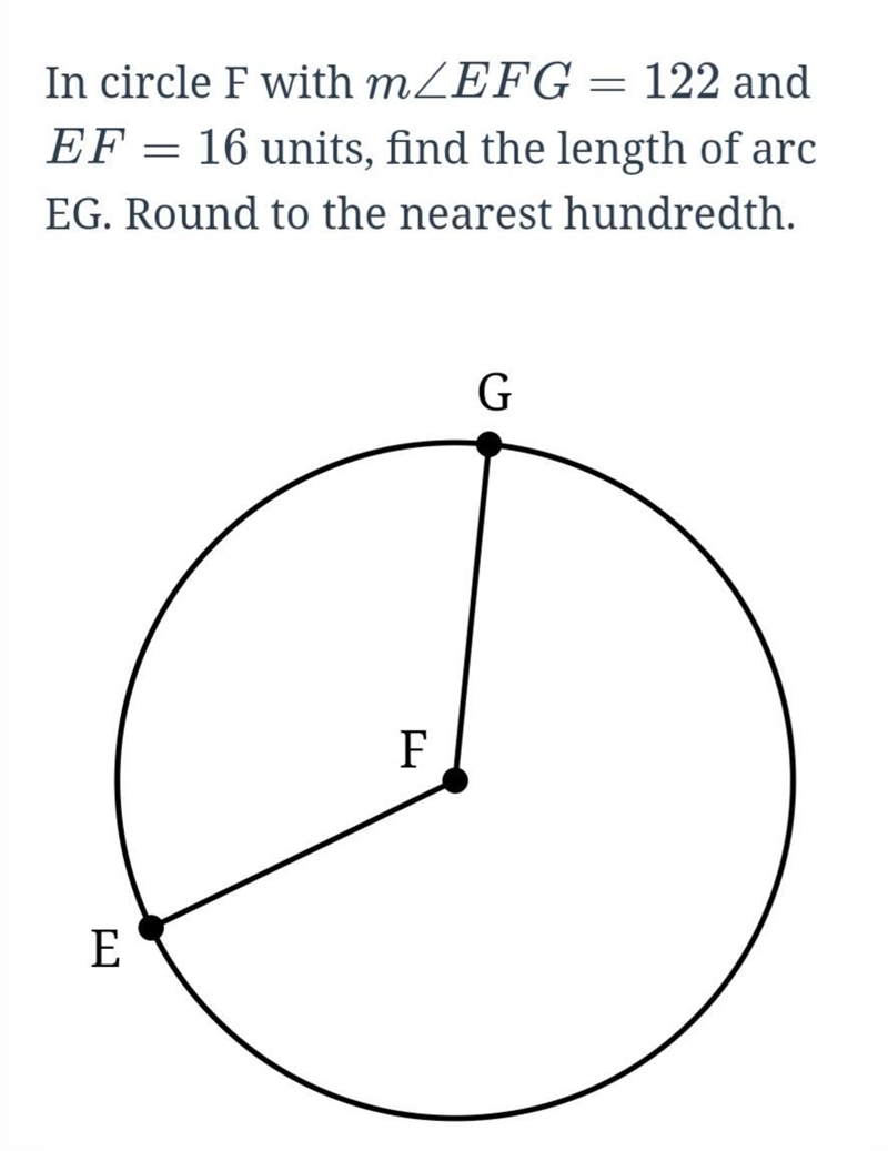 Find the length of arc EG. Round to the nearest hundredth.(degrees)-example-1