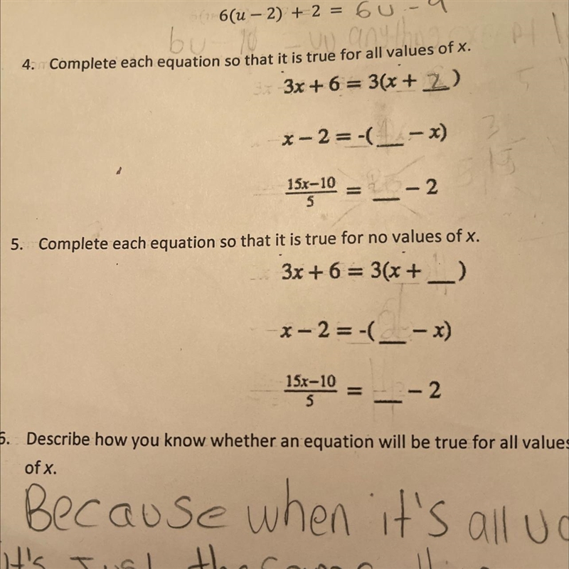 1. Complete each equation so that it is true for all values of x2. Complete each equation-example-1