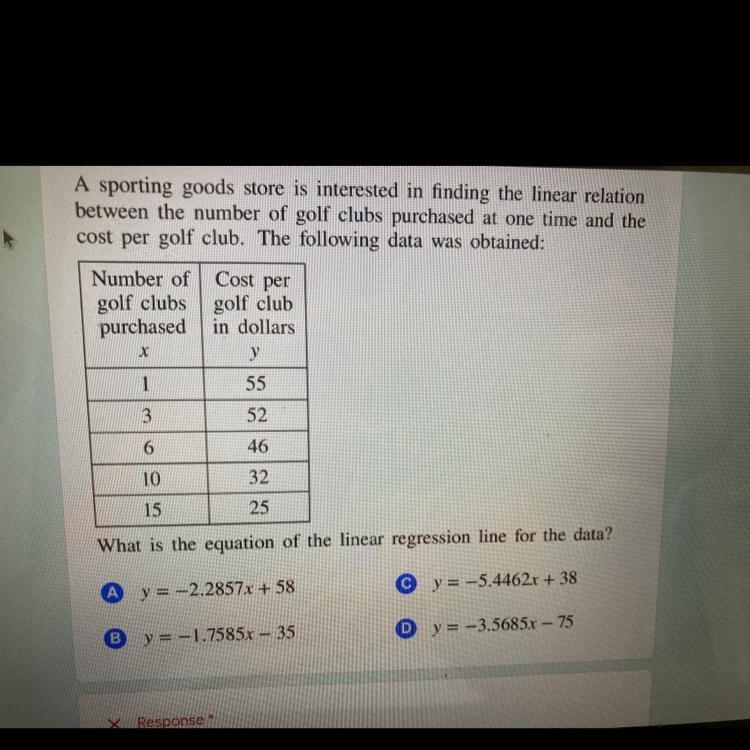 What is the equation of the linear regression line for the data-example-1