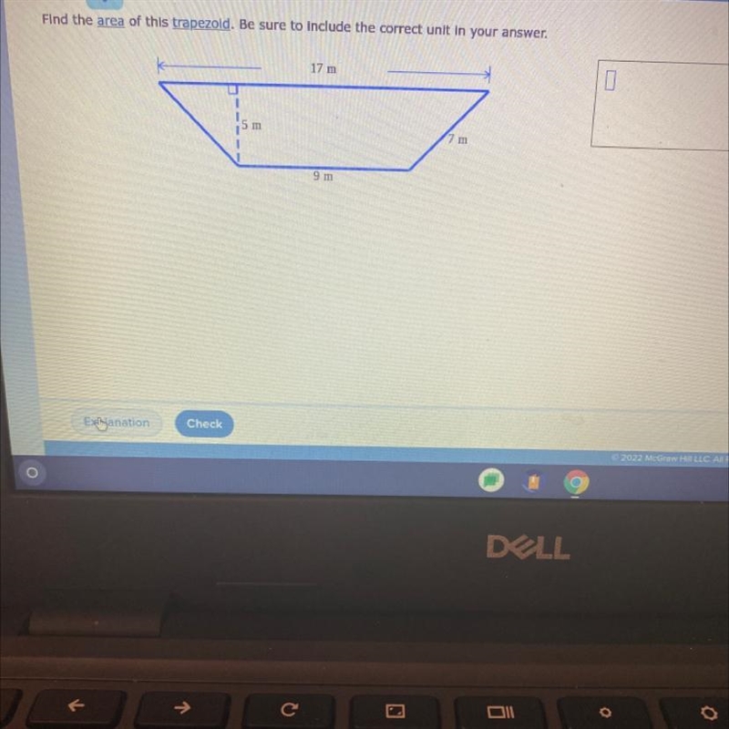 Area of a trapezoidFind the area of this trapezoid. Be sure to include the correct-example-1