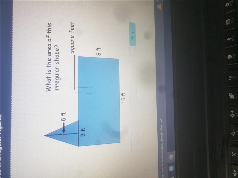 What is the area oft irregular shape? 6 ft square f f 3 ft 8 ft 16 ft-example-1