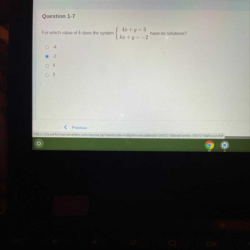 For which value of k does the system have no solutions?-example-1