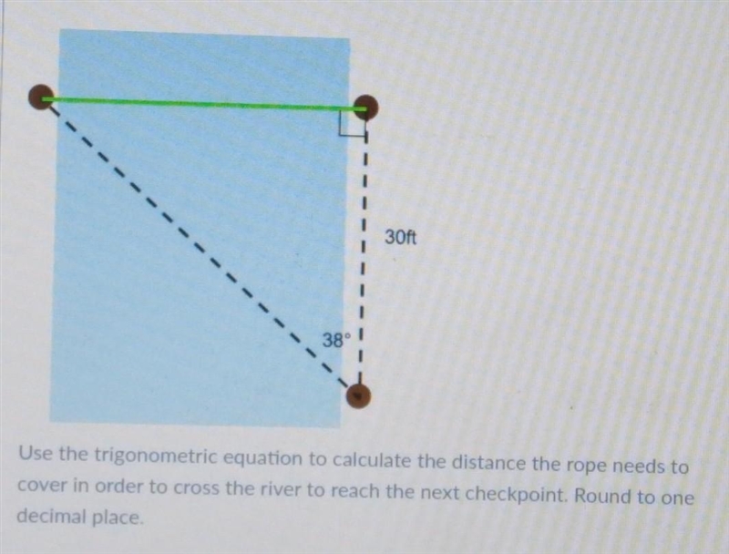 Use the trigonometric equation to calculate the distance the rope needs to cover in-example-1