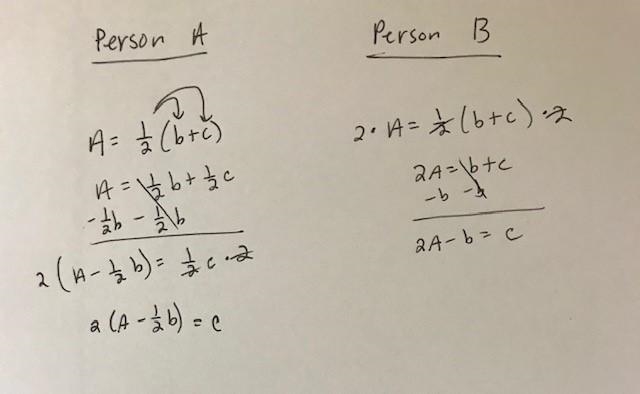 Two students attempted to solve the literal equationa=1\fra/2(b+c) for c. Who solves-example-1