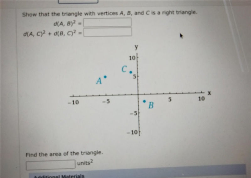 NO LINKS!! Show that the triangle with vertices A, B, and C is a right triangle.​-example-1