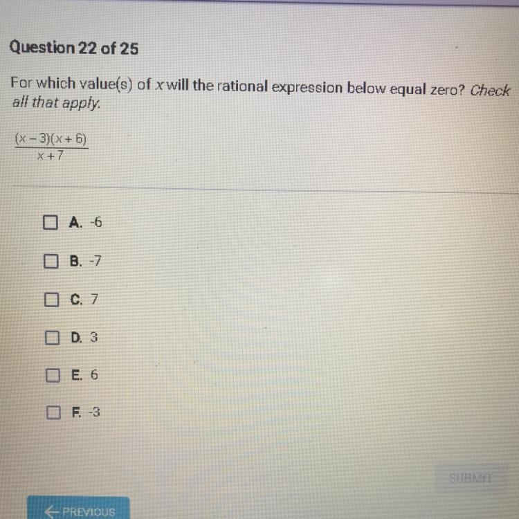 For which value(s) of xwill the rational expression below equal zero? Check all that-example-1