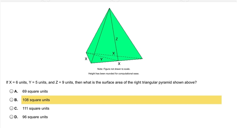 If X = 6 units, Y = 5 units, and Z = 9 units, then what is the surface area of the-example-1