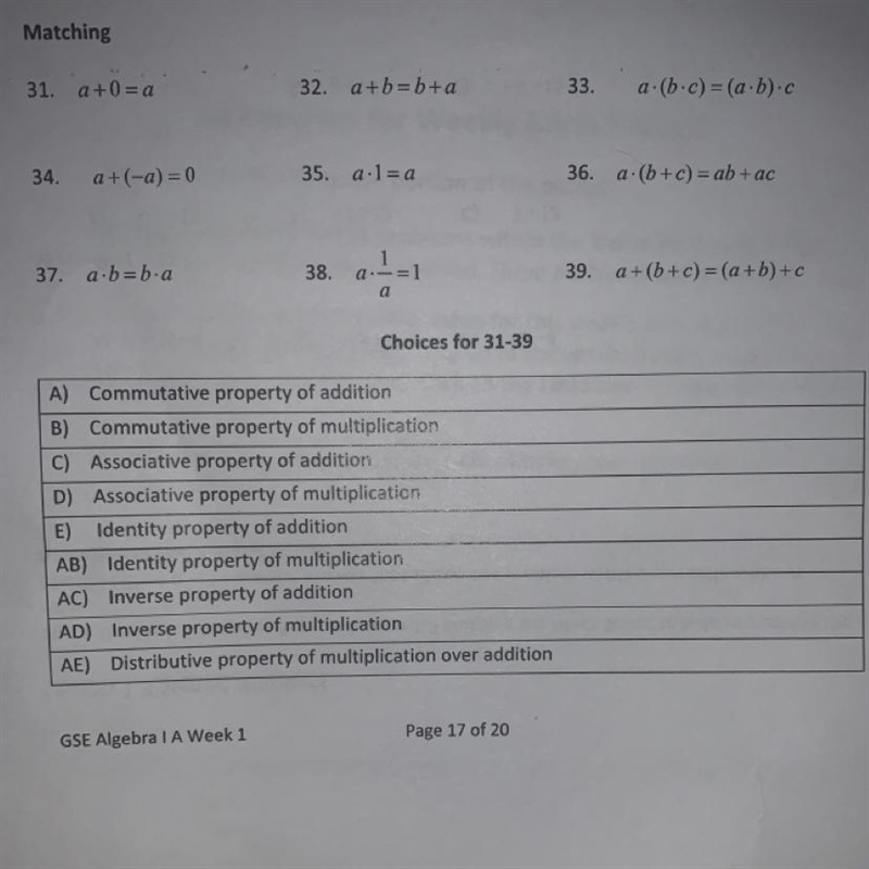 A+(b+c)=(a+b)+c what property is this? The options are as follows Identity property-example-1