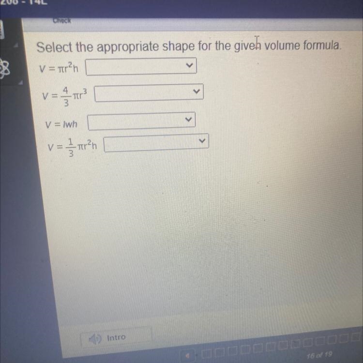 Select the appropriate shape for the given volume formula,Rectangular prismCylinder-example-1