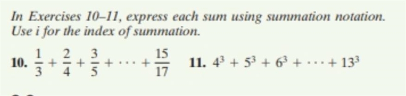 Hello,Can you please help me with question# 11 ? it is express each sum using summation-example-1