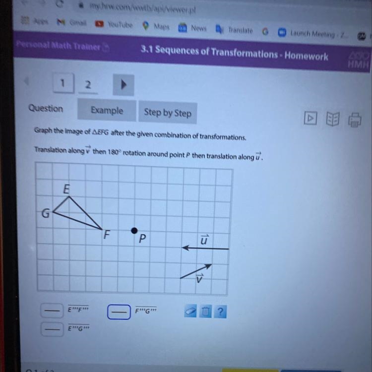 Graph the image of EFG after the given combination of transformations.Translation-example-1