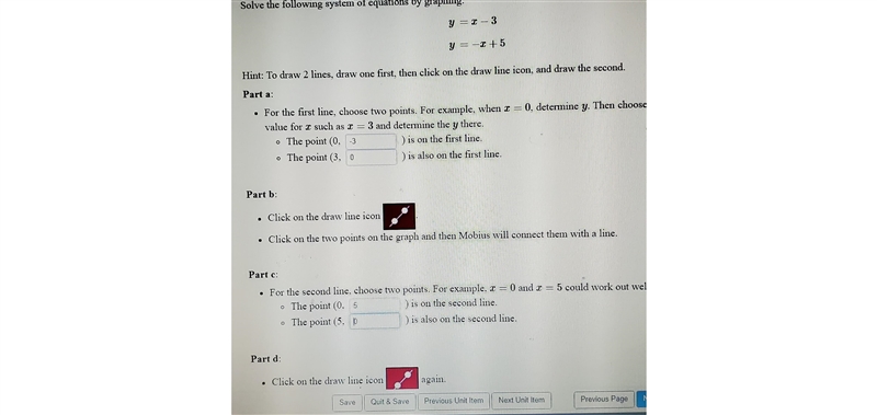 Y equals x minus 3y equals negative x + 5 graph these two points-example-1