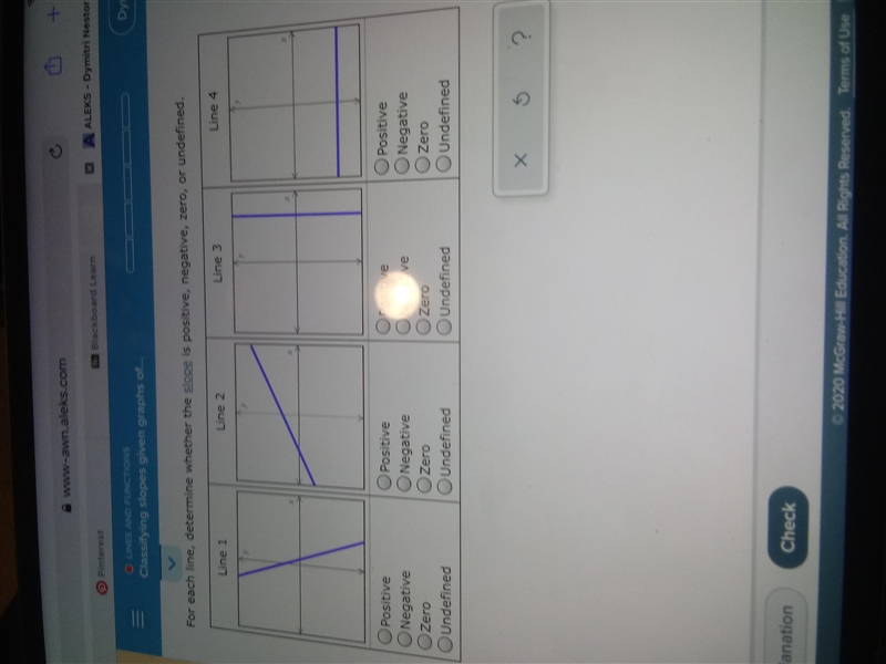 For each line determine whether the slope is positive negative zero or underfined-example-1