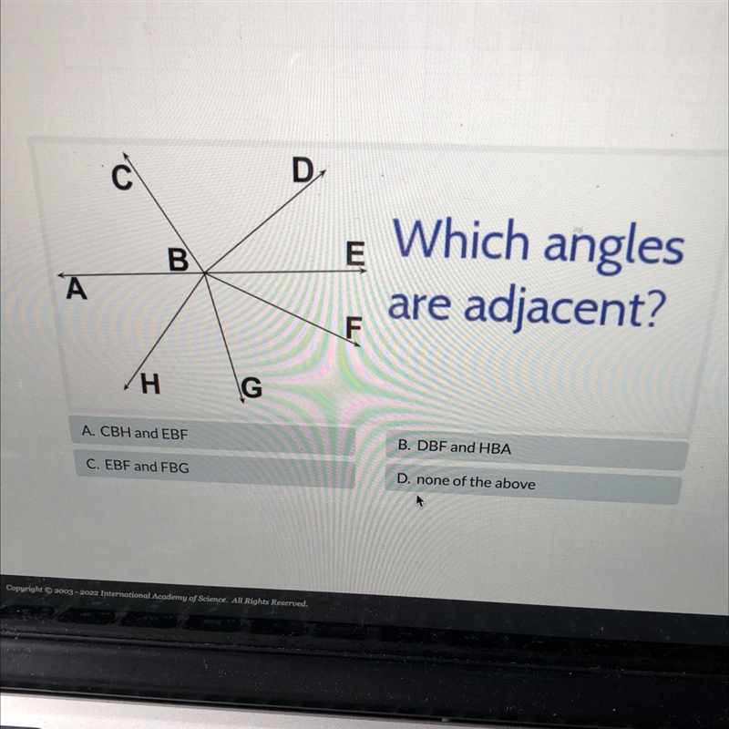 Which angles are adjacent?-example-1