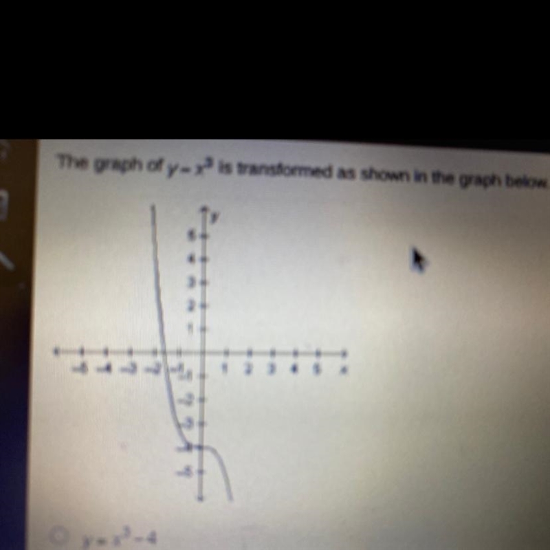 The graph of y=x³ is transformed as shown in the graph below. Which equation represents-example-1