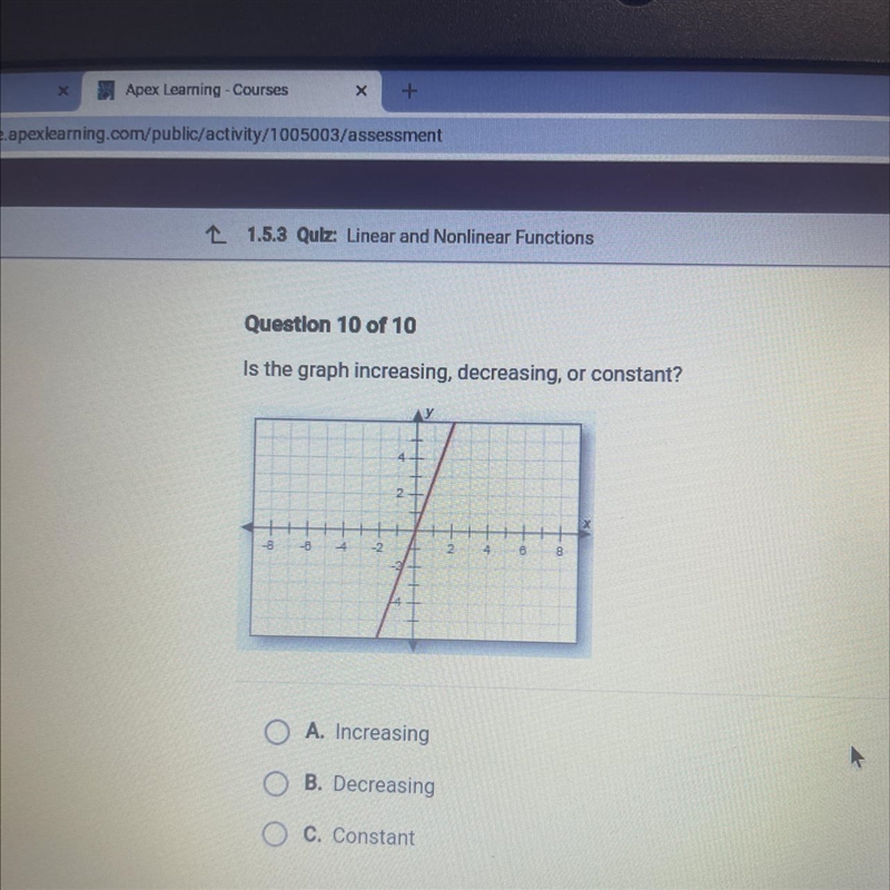 Is the graph increasing, decreasing, or constant?-example-1