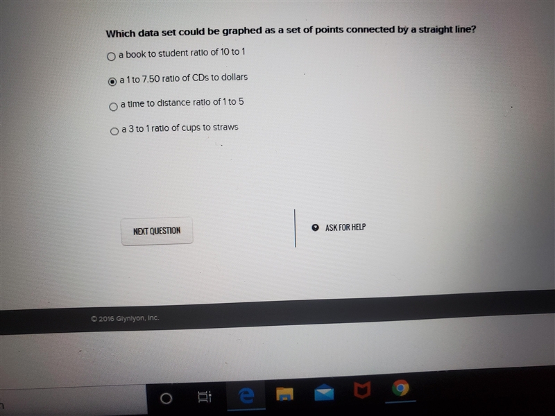 Which data set could be graphed as a set of points connected by a straight line-example-1