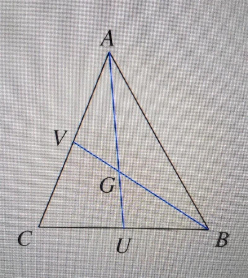 The blue lines in the triangle are the medians.Find BG if BV= 3.9-example-1