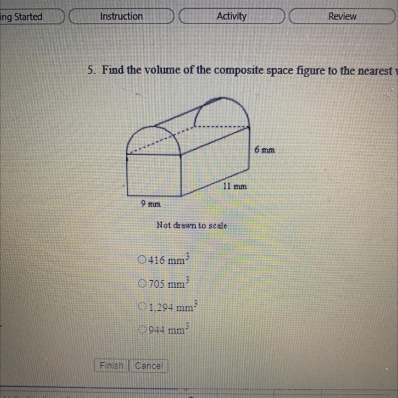 5. Find the volume of the composite space figure to the nearest whole number. (1 point-example-1