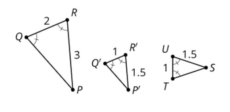 How would you justify that triangle PQR is similar to triangle STU.-example-1