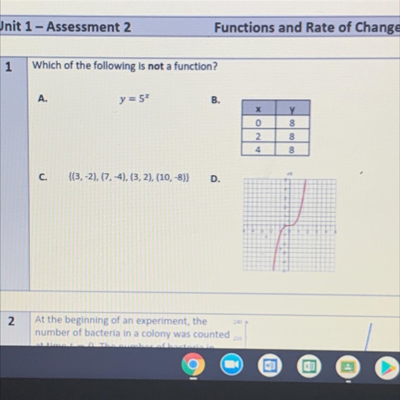 - Which of the following is not a function? A. y = 5* B. X xlo y 8 8 8 2 colo 4 c-example-1