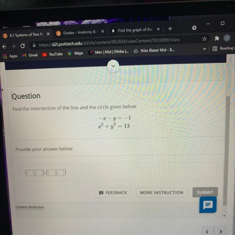 Find the intersection of the line and the circle given below-example-1