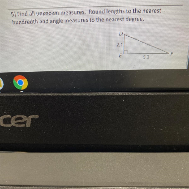 5) Find all unknown measures. Round lengths to the nearesthundredth and angle measures-example-1