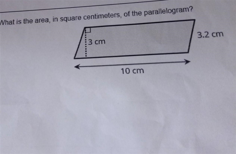 What is the area, in square centimeters, of the parallelogram? (20 points)​-example-1