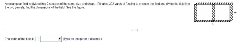 A rectangular field is divided into 2 squares of the same size and shape-example-1