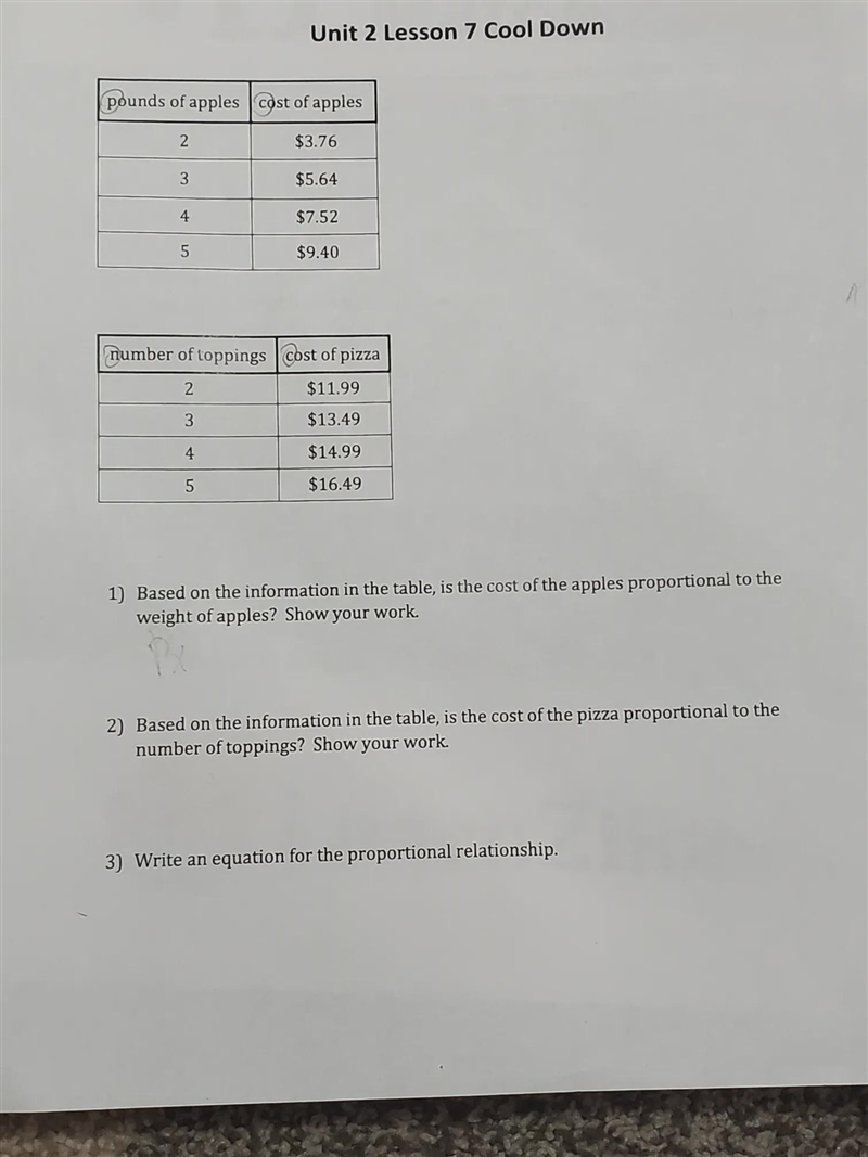 pounds of apples cost of apples 2 $3.76 3 $5.64 4 $7.52 5 $9.40 number of toppings-example-1