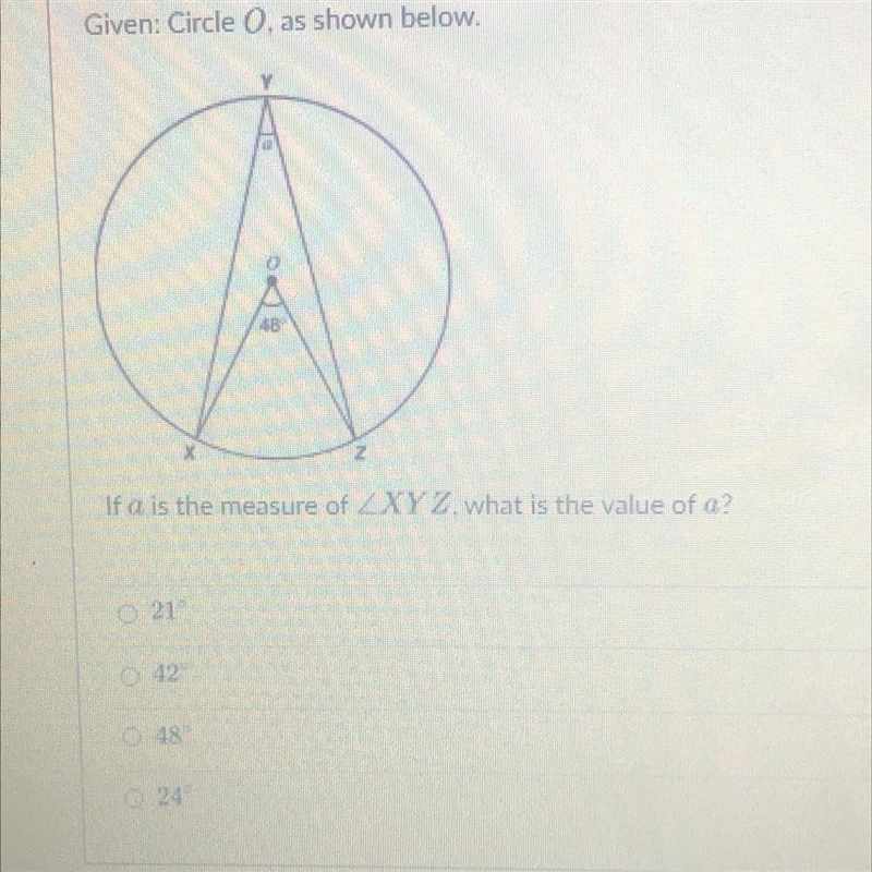 Given: Circle O what is the the value of a?-example-1