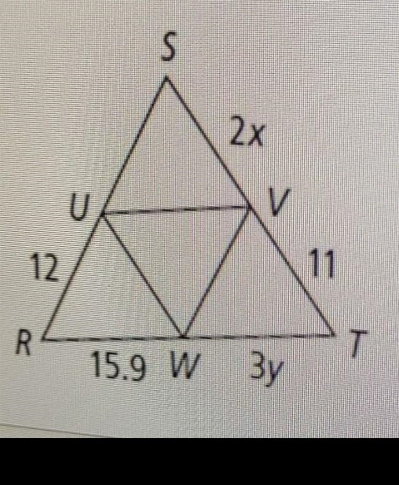 Whats the length of RS,UW,UVwhat is the value of x and y-example-1