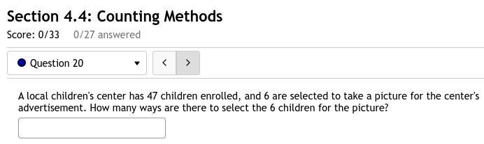 20. A local children's center has 47 children enrolled, and 6 are selected to take-example-1