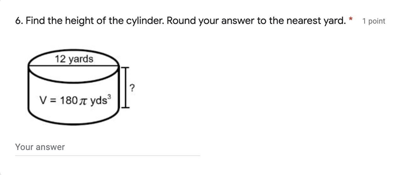 Find the height of the cylinder. Round your answer to the nearest yard.-example-1